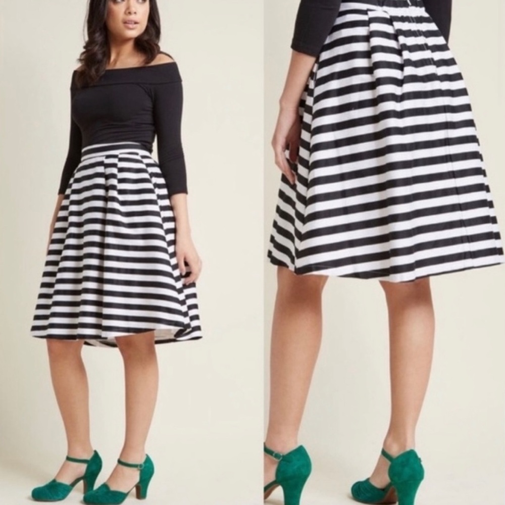 ModCloth Black & White Striped A-Line Skirt
